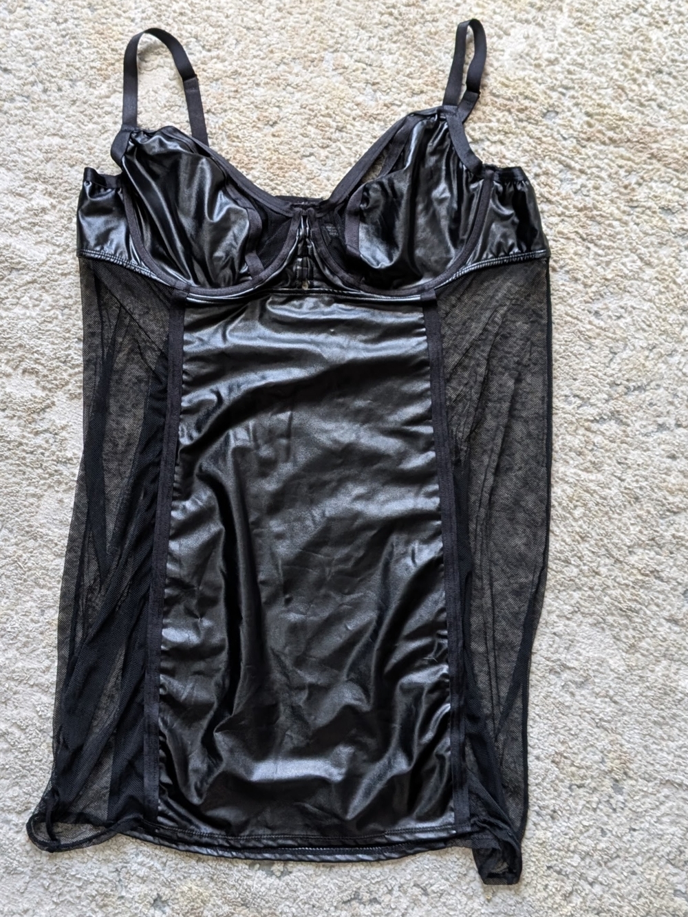 Torrid Plus Size 3x Sheer Mesh & Faux-Leather Black Slip Chemise Sheer Panels
